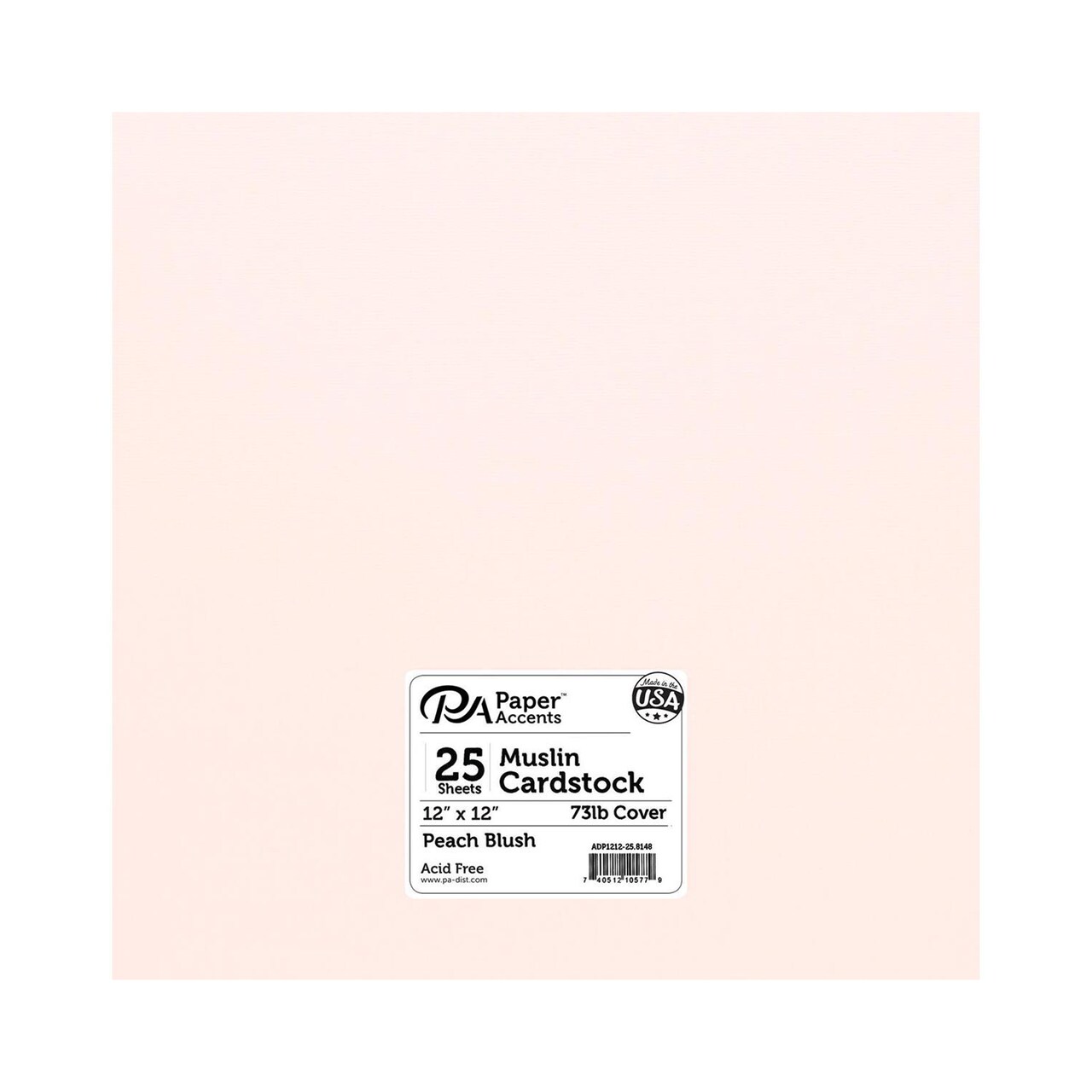 PA Paper Accents Muslin Cardstock 12" x 12" Peach Blush, 73lb colored cardstock paper for card making, scrapbooking, printing, quilling and crafts, 25 piece pack